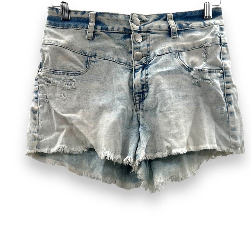 Refuge by Charlotte Russe Light Wash High Rise Raw Hem Shorts Sz 6